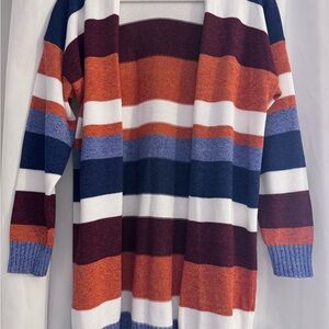 Colorful Striped Open-Front Cardigan